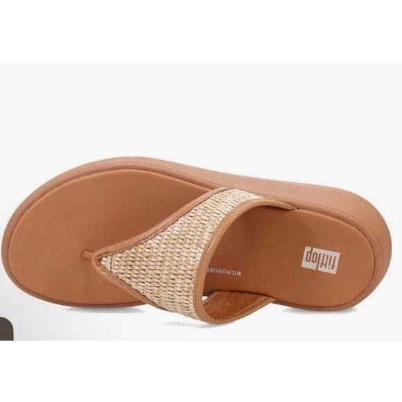FitFlop Women’s 10 F-Mode Woven Raffia Platform Tan Toe Post Sandals NEW NIB - Picture 7 of 16